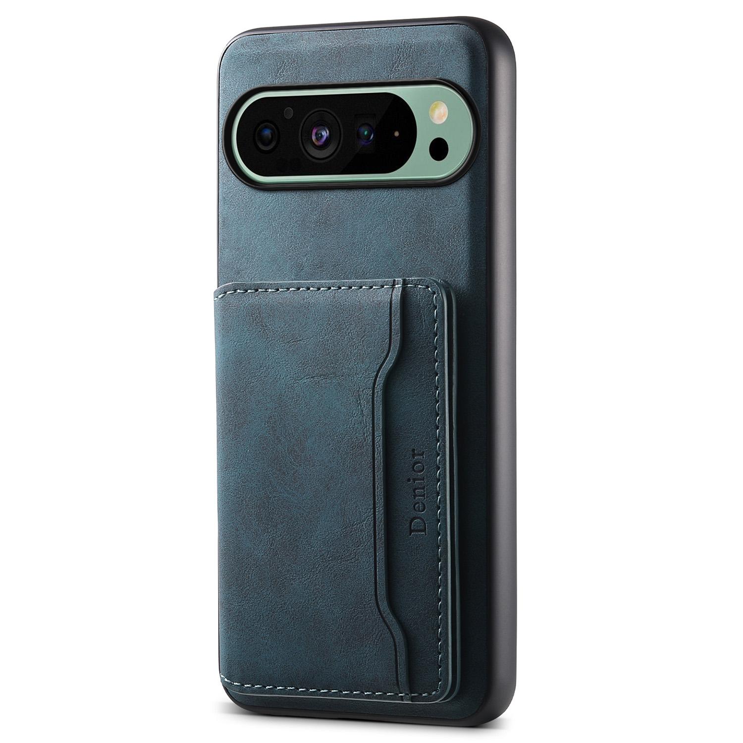 

DENIOR D13 For Google Pixel 9/9 Pro Case Leather+PC+TPU Phone Cover Detachable Card Bag Kickstand Blue