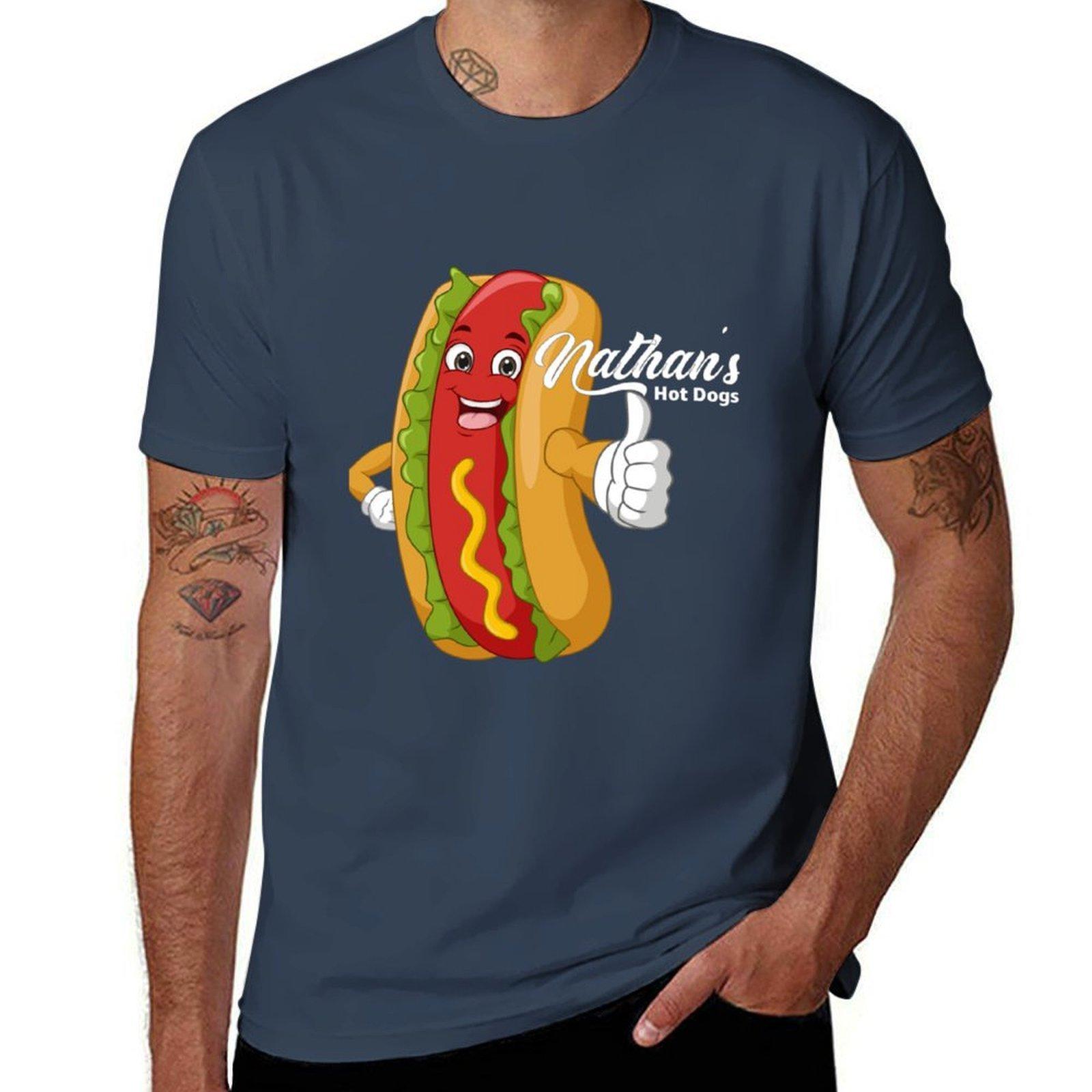 Nathans Famous Nathans Hot Dogs Hot Dog Contest Hot Dogs Tshirt Christmas Casual Short Sleeve Top S