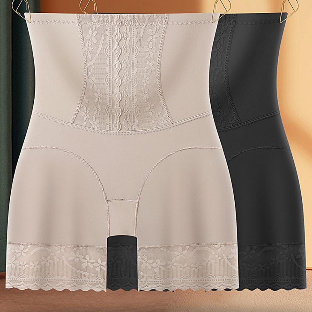 Lace Flower High Waist Ice Silk Panties Traceless Hip Lift Shaper Shorts  Postpartum