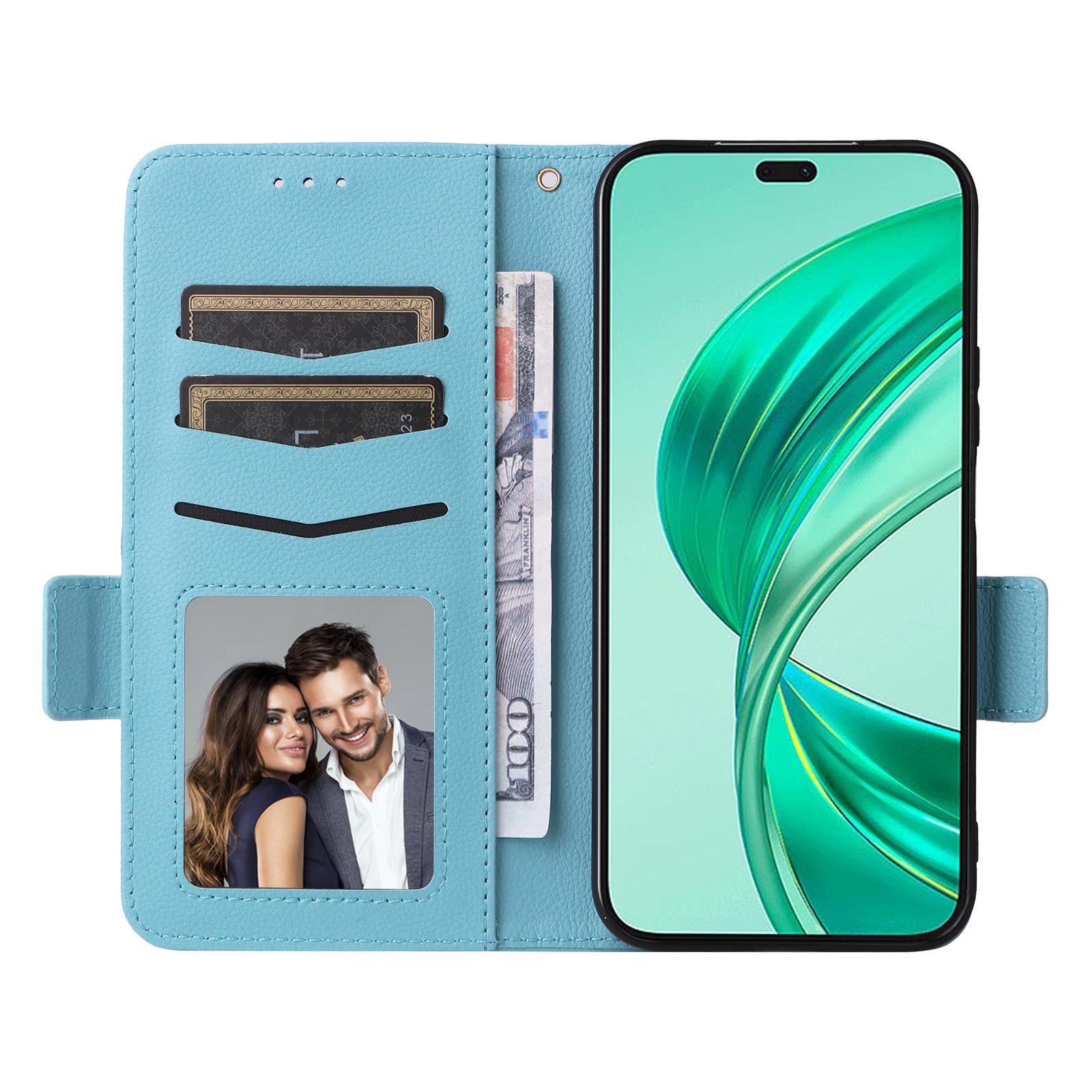 

For Honor X8c 4G Case with Wrist Strap Litchi Texture PU Leather Wallet Phone Cover Black