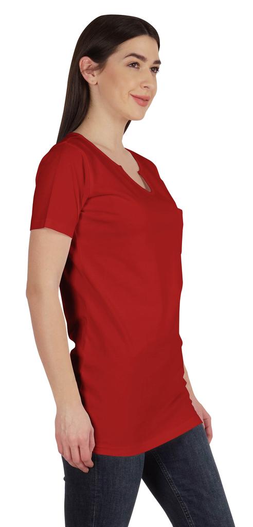 Inkmeso Long Length Notch Neck Top For Women Basic Cotton Tee Shirt w  Pocket Patch Legging