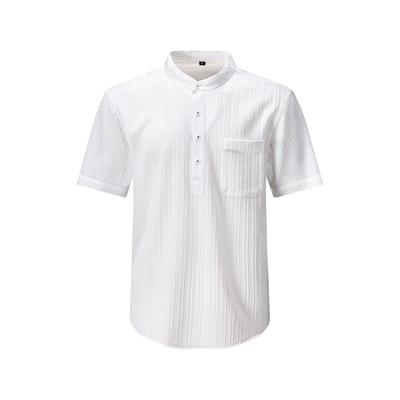 Fashionable Men's Shirt Sea Wave Strips Casual Short-sleeved Stand Collar Loose Solid Color Versatile Button Splicing Pullover