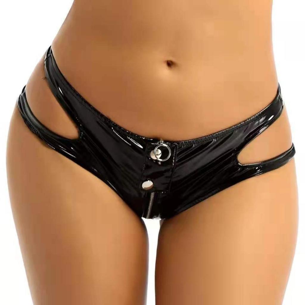 Women's Cut Out Panties with Zipper Front Detail and Ring Accent Sexy Low Waist Briefs Lingerie Underwear for Fashion