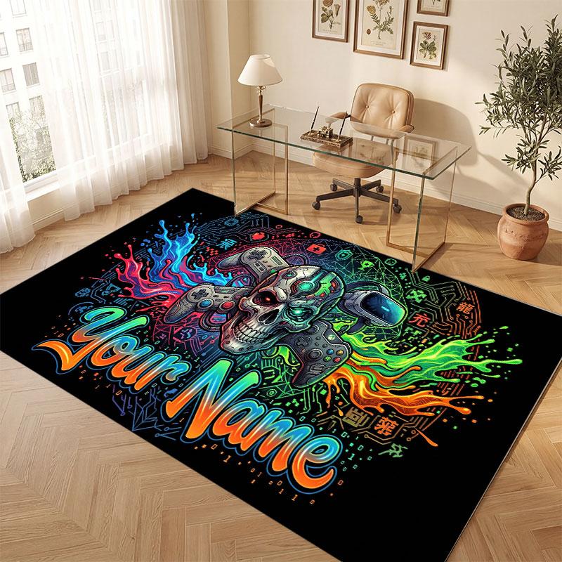 Skull Gothic Theme Crystal Velvet Floor Rug Personalized Custom Name Text Warm Carpet Home Decoration