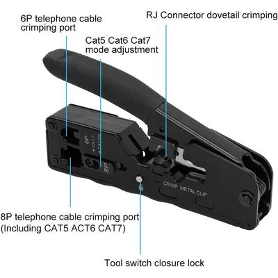1 Stück Ratschen-Modul-Datenkabel-Crimpwerkzeug / Abisolierwerkzeug / Drahtschneider für RJ11/RJ12 Standard-, RJ45 Pass-Through-Stecker