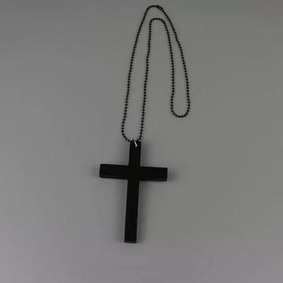 Y2k Vintage Punk Gothic Wood Cross Pendants Necklace Black Y2k Hip Hop Necklace Sweater Chain Jewelry