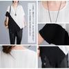 Short Long Different Openwork French Crew Large Body Loose Everyday Autumn [HuuMeNEIDOO] Women's T-shirt, Sleeve, T-shirt, Material, Switching,