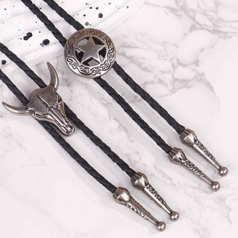 Verstellbare Halskette mit Anhänger aus Kunstleder mit Stierkopf und fünfzackigen Sternen für Western-Cowboy-Bolo-Krawatte und Rodeo-Tanz