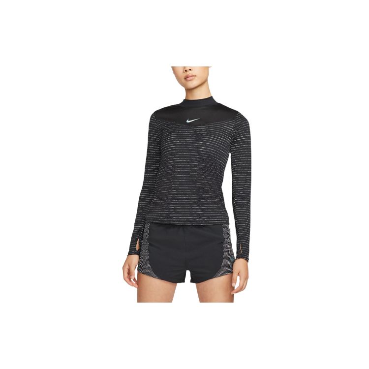 

Nike Быстросохнущий спортивный тренировочный топ в сращенные полоски с круглым вырезом и длинными рукавами, женские топы черного цвета DD6822-010 M
