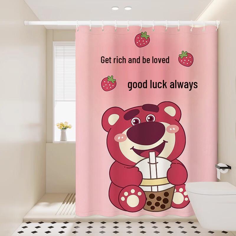 Yicang Cartoon Shower Curtain with Strawberry Bear Design