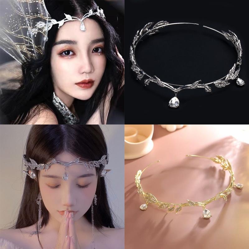 Elf Princess Crown Crystal Forehead Jewelry Headdress For Wedding Party