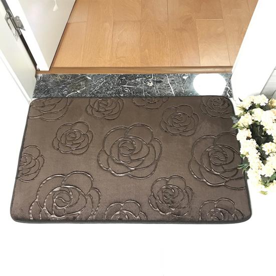 Yousheng Non-Slip Bathroom Rug 3D Rose Pattern Floor Mat Coral Velvet Solid Color Carpet Doormat for Home Indoor Entrance Front Door