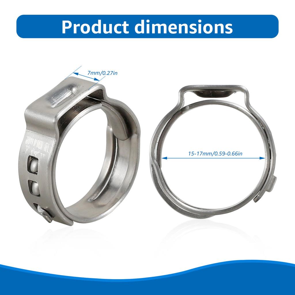 100Pcs 1/2-Inch Pex Cinch Clamp Rings 304 Stainless Steel  PEX Crimp Rings Heavy Duty Fitting Clamps for Sealing Kinds of Hose