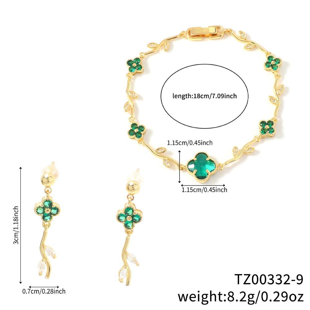 Elegant and Stylish Lucky Clover and Sweet Four-leaf Clover Bracelet and Earring Jewelry Set
