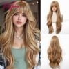 Long Golden Blonde Wave Synthetic Wigs with Bangs for Women Golden Brown Natural Cosplay Costume Daily Hair Wigs Heat Resistant