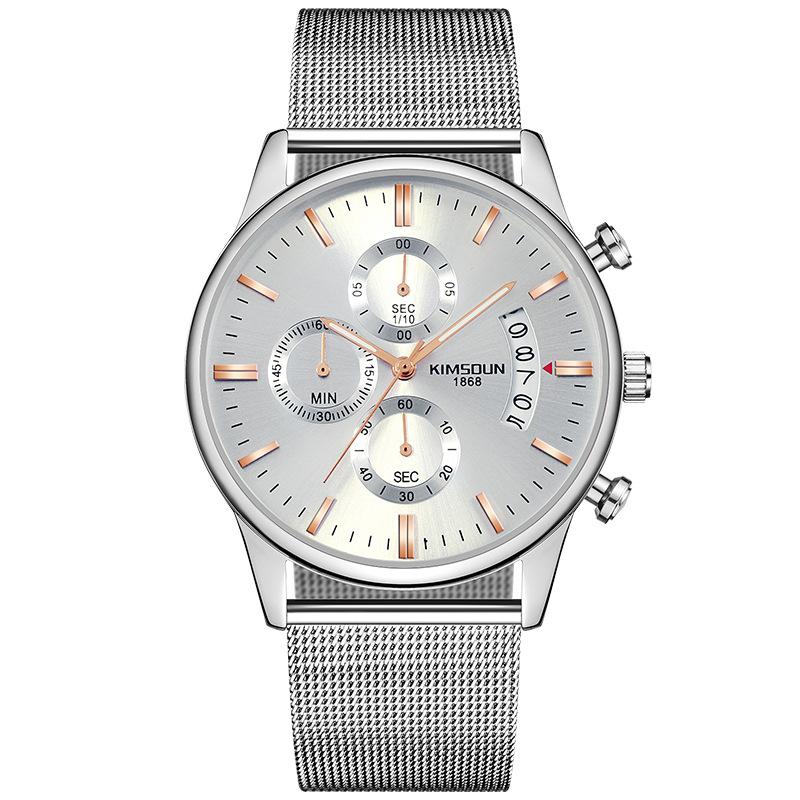 KIMSDUN Uhr Herren Top Marke Luxusuhr Herrenmode Netzarmband Sechs - Pixel Multifunktion Wasserdicht Kalender Quarz Tisch Studenten