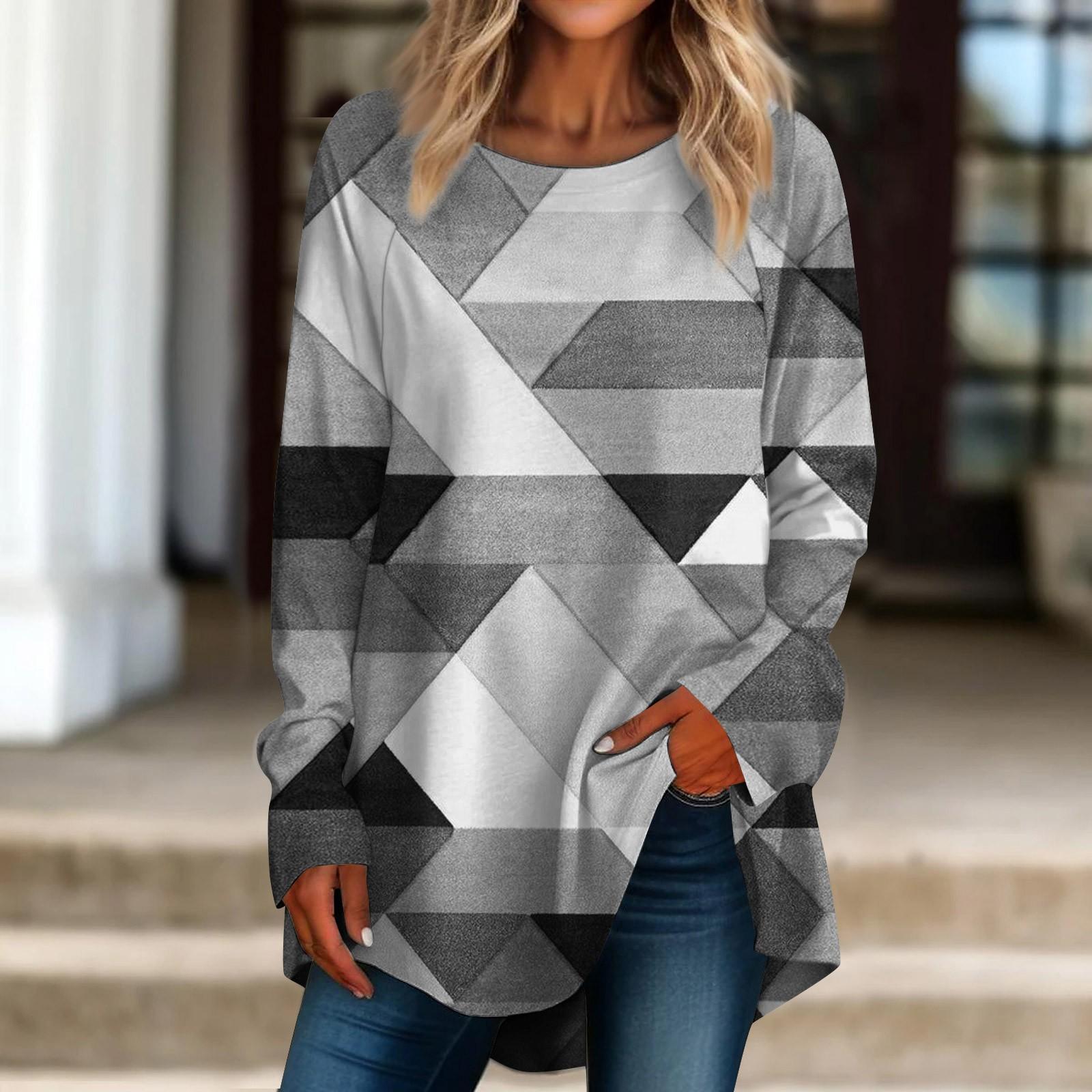 

Женская повседневная футболка больших размеров с длинными рукавами и круглым вырезом в стиле ретро с принтом, верхний пуловер L