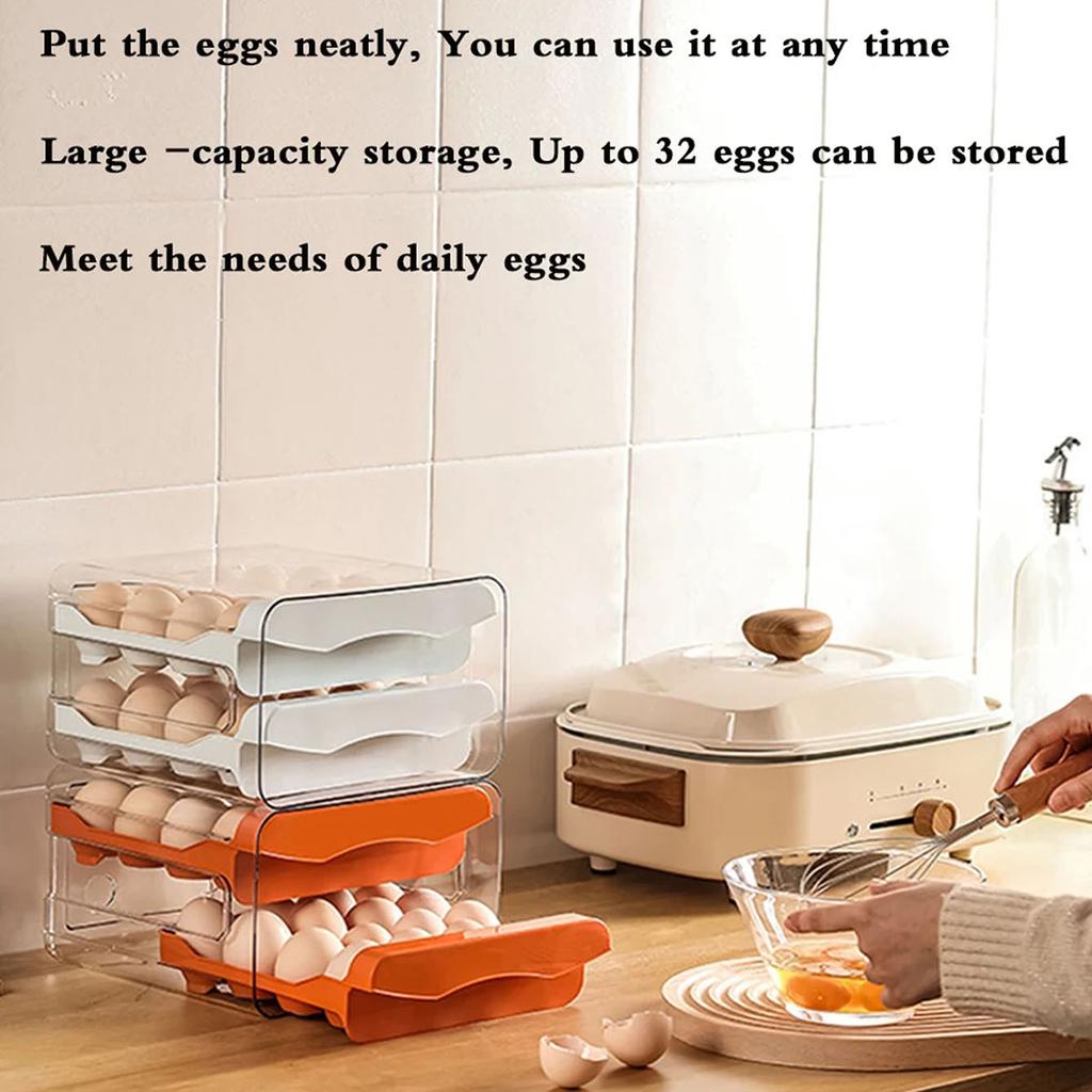1pcRefrigerator egg storage box drawer type crisper kitchen egg carton tray can be stacked double-layer egg shelf