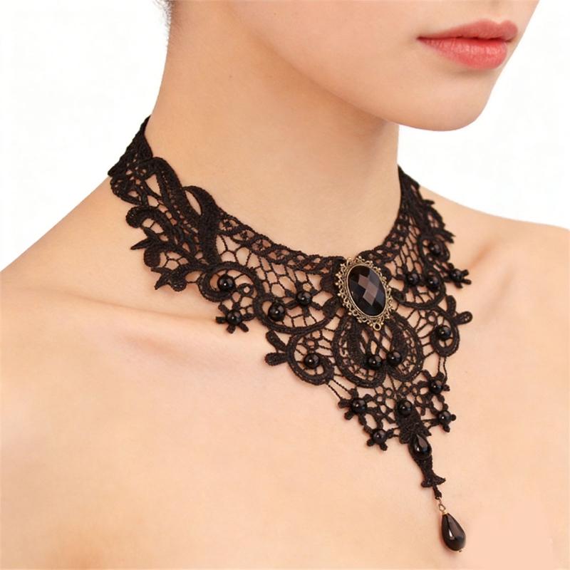 Elegant Beaded Lace Neck Piece Vintage Style Adjustable For Women Party Wedding Accessory