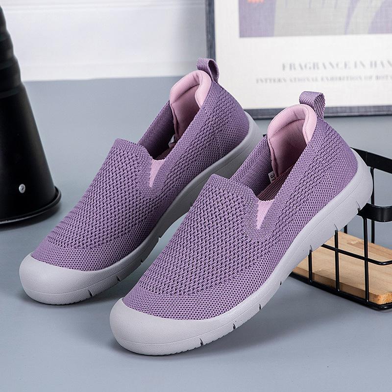 Summer flying woven mesh sneakers women's soft-soled versatile running shoes casual walking shoes lazy shoes
