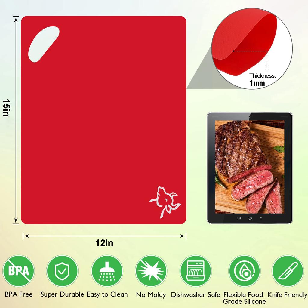Leeseph 6pcs Flexible Plastic Cutting Board Mats, Colorful Chopping Boards for Kitchen Tool with Food Icons