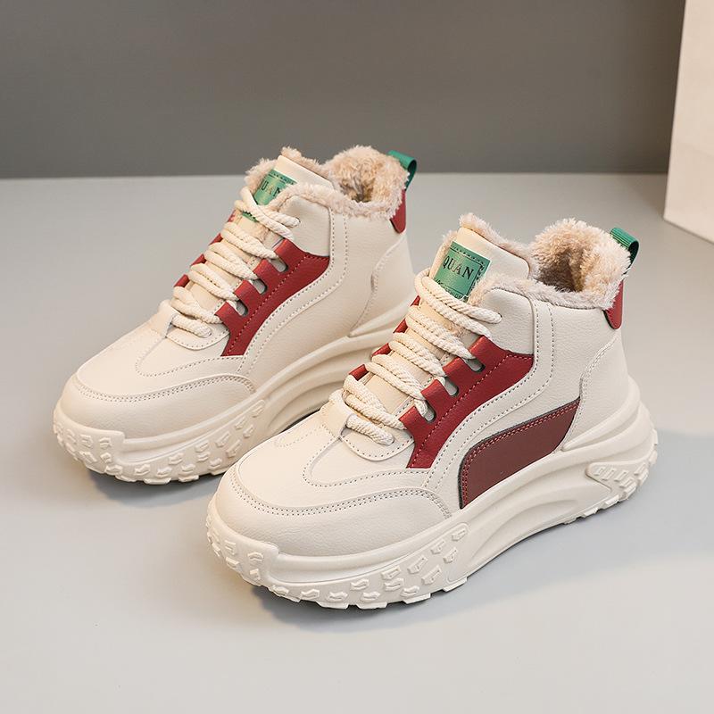 

[Customized] K6702 new 2025 winter velvet women s shoes board shoes warm cotton shoes platform white shoes tide 35