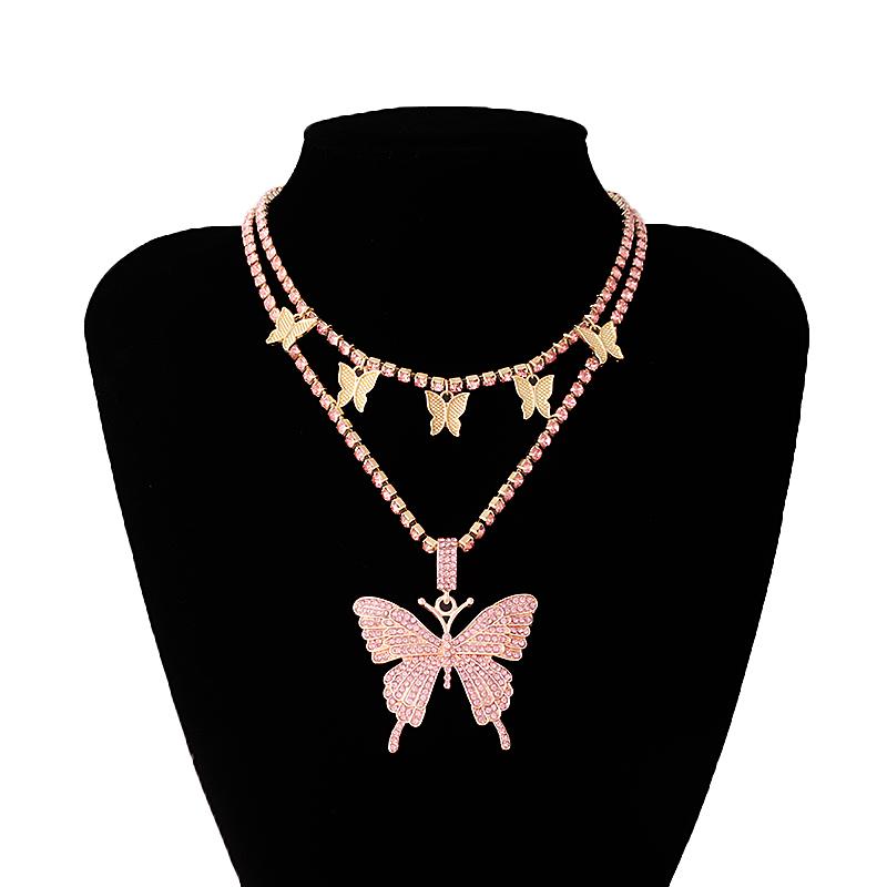 Fashion Creative Rhinestone Butterfly Perfume Keychain Hip Hop Cuban Necklace No. 5 Pendant for Women Elegant Holiday Jewelry
