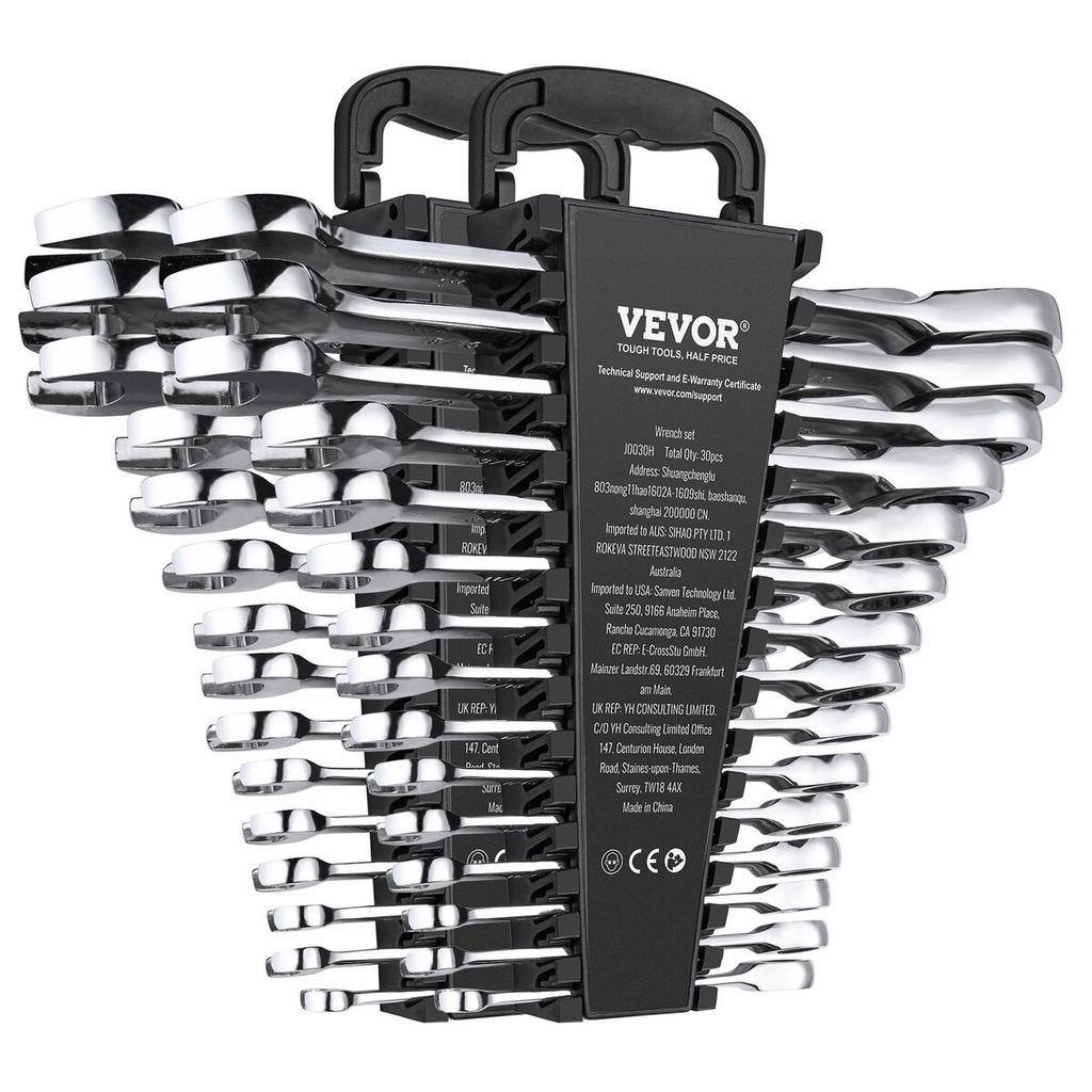 Combination Wrench Set 30 PCS SAE 1/4" to 1", Metric 8-24mm Organizer Rack