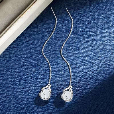 Neuer 925 Sterling Silber Damen Anhänger Mode Schlichtheit Spirale Ohrkette Ohrlinie Tropfenform Paar Ohrring Schmuck Geschenk