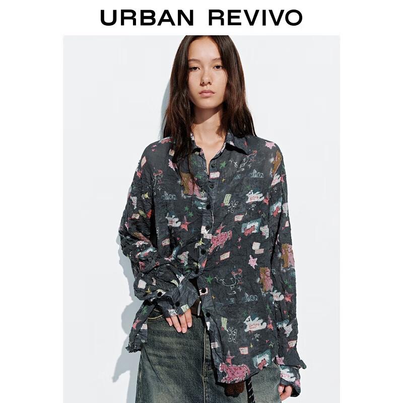 UR Women s Trendy Pattern Pleated Long-Sleeve Cardigan Shirt M