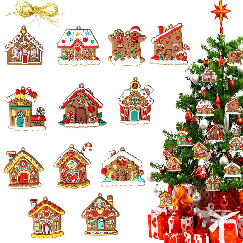 Cross-Border PVC Gingerbread House Ornaments - Soft Rubber Hanging Decorations for Christmas Trees & Scenes