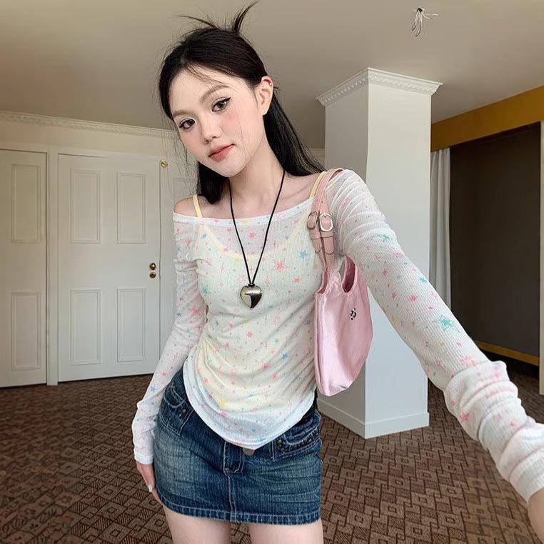 

American Hot Girl One-Shoulder Long Sleeve Sun Protection Casual Top - Women s Spring/Summer Slim Fit Trend S