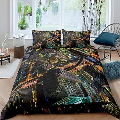 City View Duvet Cover Set Modern Cityscape Bedding Set for Boys Girls Adults 3D Skyscrapers Print Urban Building Comforter Cover
