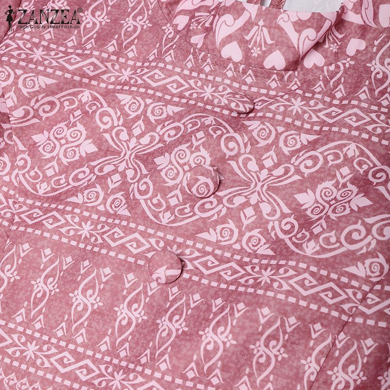 ZANZEA Women Casual Round Neck Ethnic Print 3/4 Sleeve Blouse