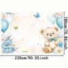 2D Watercolor Teddy Bear Backdrop, Blue Balloon Baby Shower Party Banner