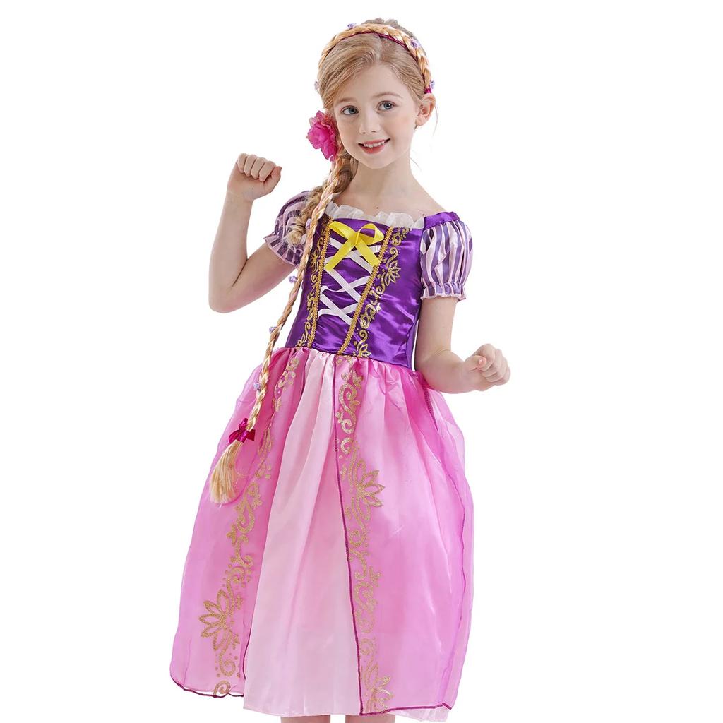 Rapunzel Princess Dress Costume For Kid Girl Halloween Cosplay Puff Sleeve Birthday Party Dresses Gowns Children Clothes