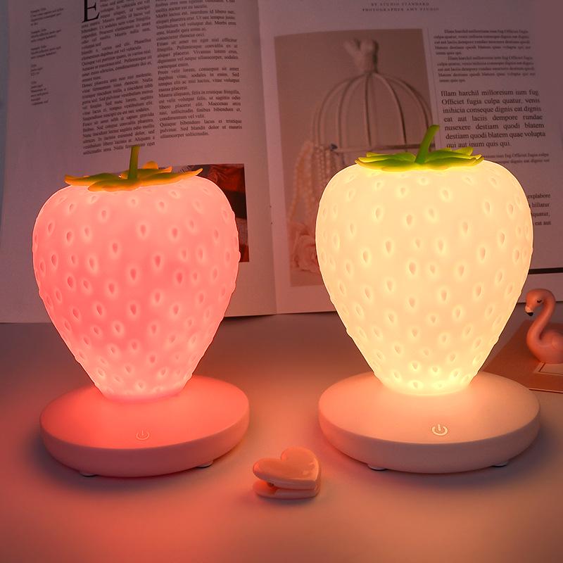 D5 LED Strawberry Novelty Night Lamp USB Bedside Lamp Silicon Touch-Sensor Night Light for Kid Children Bedroom Room Decoration