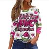 Women's Fashionable Casual Three Quarter Sleeve Christmas Printed Round Neck Top