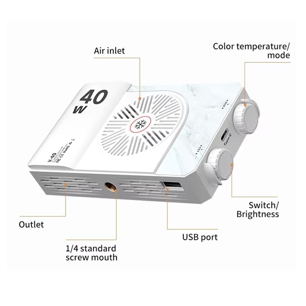 Portable Led Video Light 40W Cri/Tlci 96+ 2700-6200K Bi-Color 6400mah Min Handle Portable Oncamera Photography Light