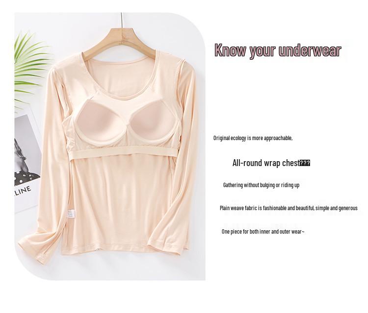 Damska koszulka z długim rękawem i okrągłym dekoltem z wbudowanymi bezprzewodowymi miseczkami – wyszczuplająca warstwa bazowa do jogi