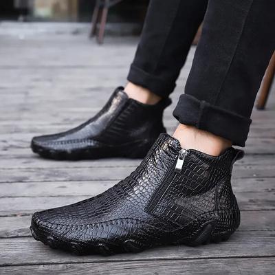 Botas Clásicas de Primavera para Hombre de Cuero Genuino, Cálidas de Felpa con Plataforma, Botas de Nieve Punk para Exterior, Botas de Motocicleta, Zapatos de Trabajo Nuevos para Hombre