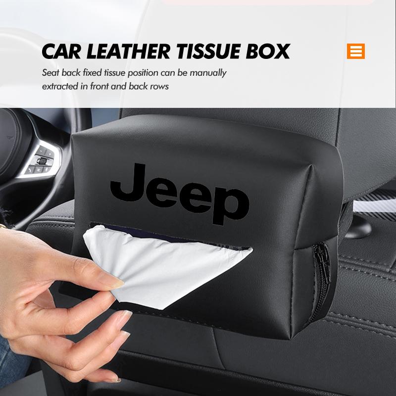 Car Logo Tissue Bag Case Leather Paper Towel Storage Box For Jeep Grand Cherokee Wrangler JK Renegade Gladiator Compass AJW1