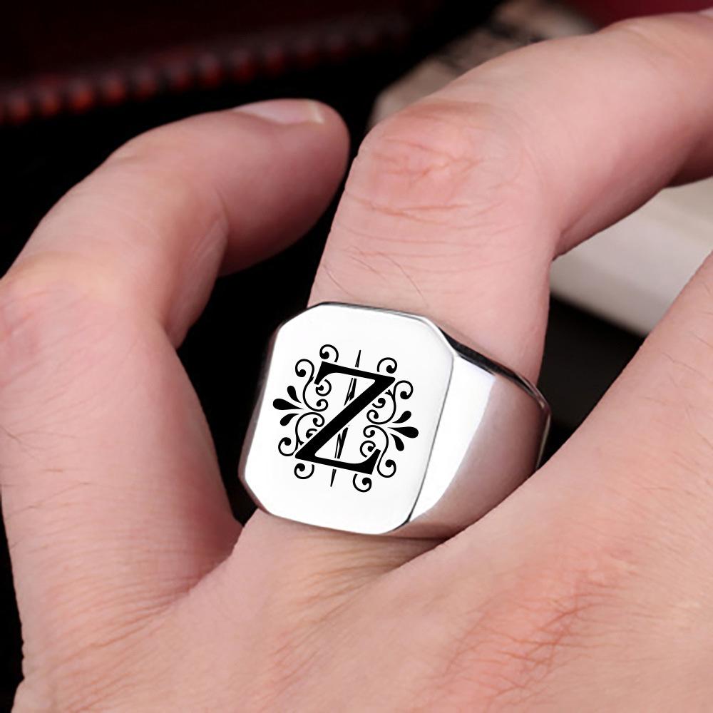 European and American Cross Stainless Steel Ring Jewelry Silver 26 Letter Titanium Steel Ring Men's Ring Jewelry Factory Wholesale