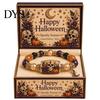 Adjustable Alloy Wristband Halloween Stretch Beaded Bracelet with Gift Box, Black Cat Pumpkin Ghost Stylish Wrist Accessory for Parties Crow