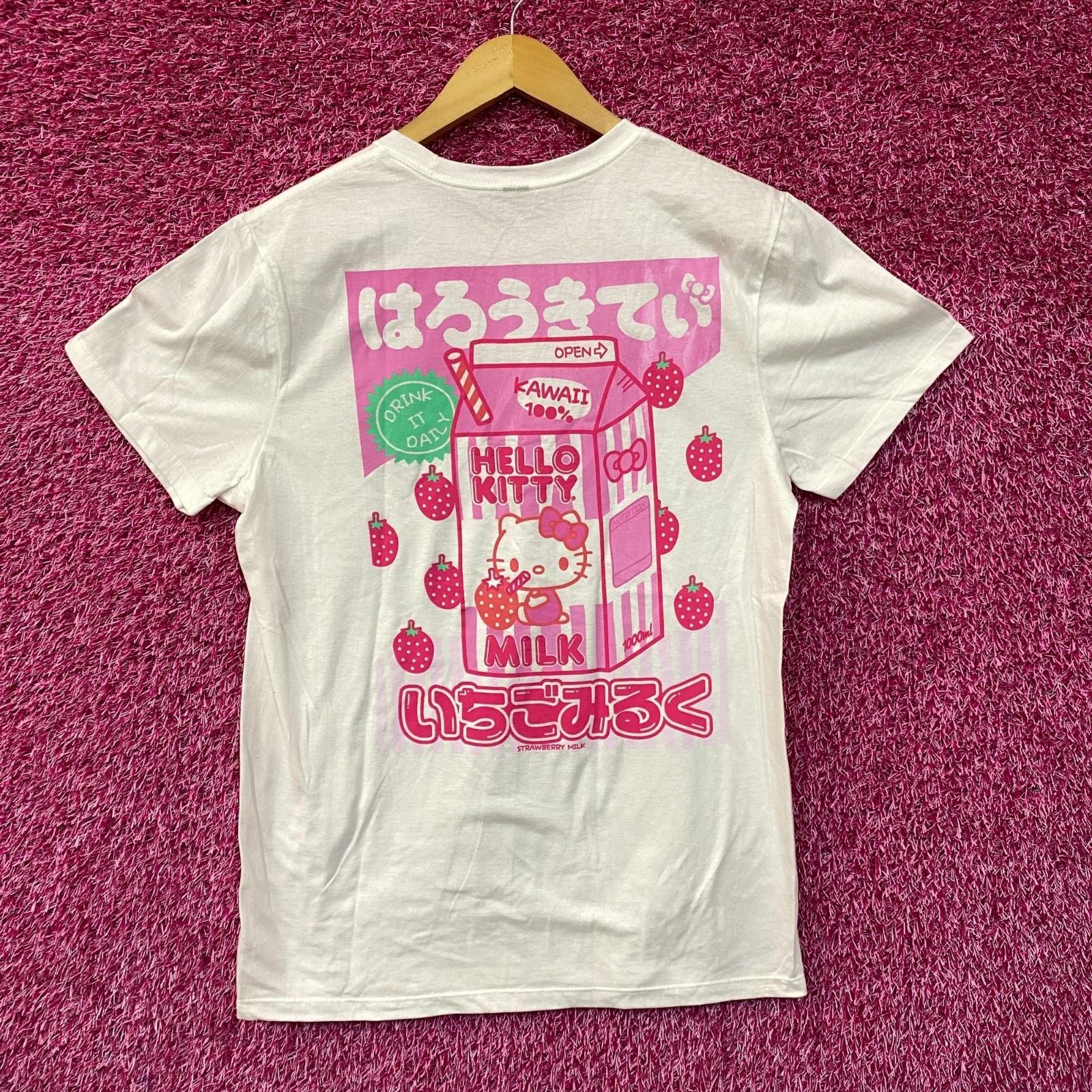 Hello Kitty Strawberry Milk Kawaii Graphic Design 100% Cotton T-shirt Mens Tees Top 3XL