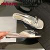 Fashion Female Low Heel Footwear Wedges Slippers Slides Shoes For Women Fashion Butterfly-Knot Ladies Heeled Slippers Sandals Shoes