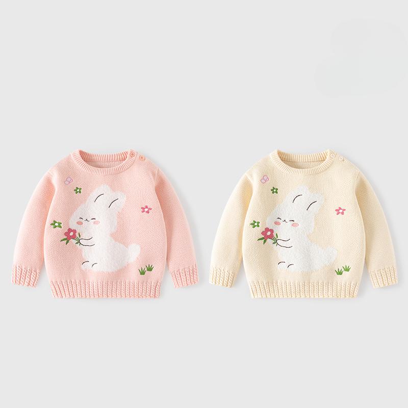 Suéter de Algodón de Punto para Niños con Conejito Primavera y Otoño Niña Suéter Dulce Suave