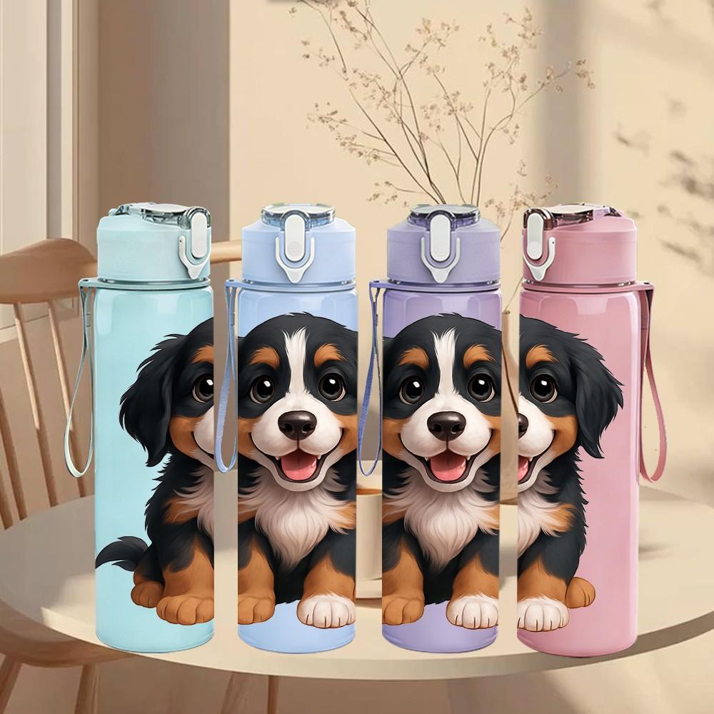 1PC Bernese Mountain Dog Pet Print 750ml Color Plastic Sports Water Bottle Leakproof Flip Straw Lid Suitable for Sports Office Home Use