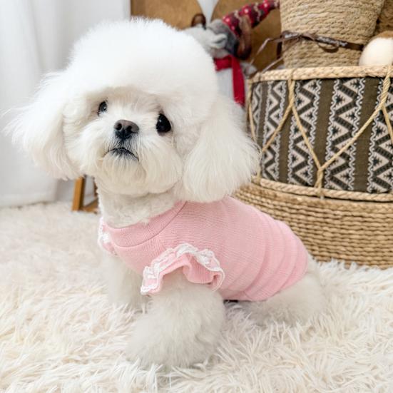 Dog Cotton Vest Lace Ruffle Cap Sleeve Pullover Puppy Clothes Soft Breathable Summer Pet T Shirt with Bow for Small Medium Dogs Cats