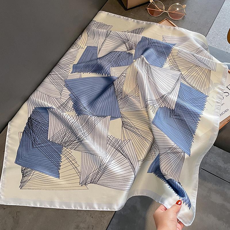 Korean Style Sweet Green Floral Butterfly Faux Silk Scarf - Women’s Versatile Spring/Summer Neck Scarf, 70cm Square.